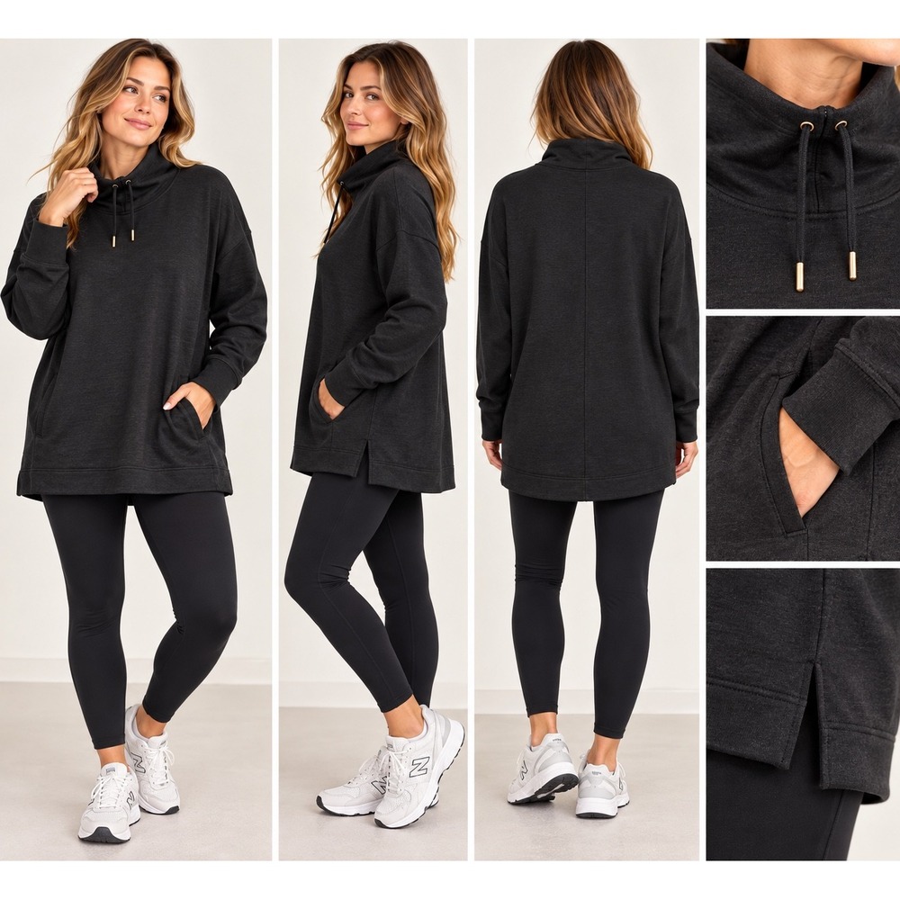 Old Navy Womens XXL Funnel Neck Tunic Sweatshirt black Long Sleeve